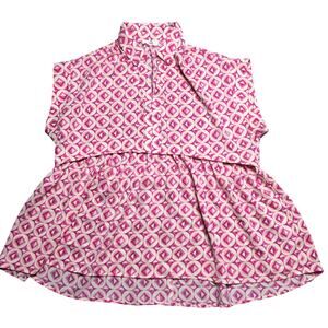 Entro Geometric Pink White Swing Tunic Short Sleeve Large